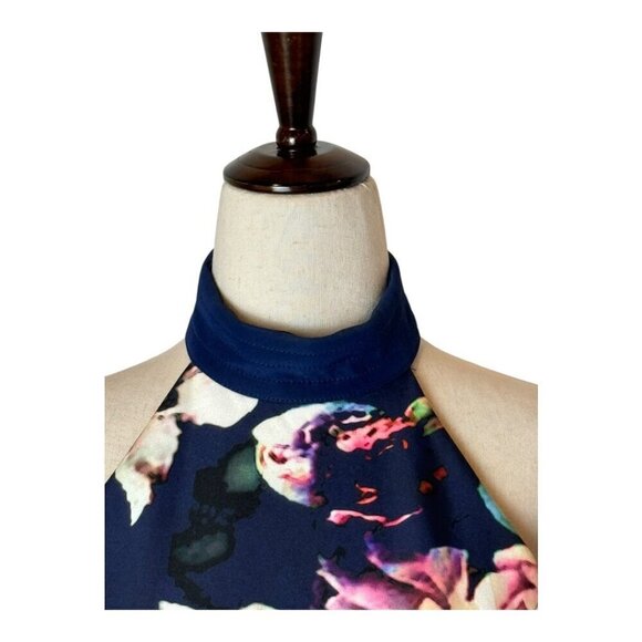 Finders Keepers Dress Women XS Blue Floral Print Halter Neck Illuminati Mini‎ - Picture 6 of 12